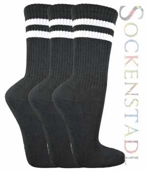 Sportsocken-Tennis-schwarz mit weißen Streifen