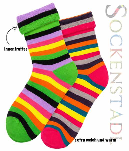 RS Harmony Kuschelsocken bunte Streifen | Grün-Rot