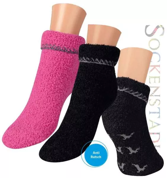Kuschelsocken Soft ABS Hirsch | schwarz-rosa Kuschelsocken Soft ABS Hirsch | schwarz-rosa