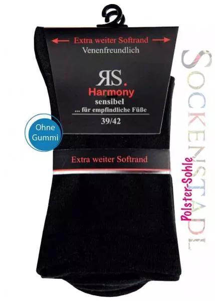 Diabetikersocken, extra weit, mit Polstersohle, schwarz