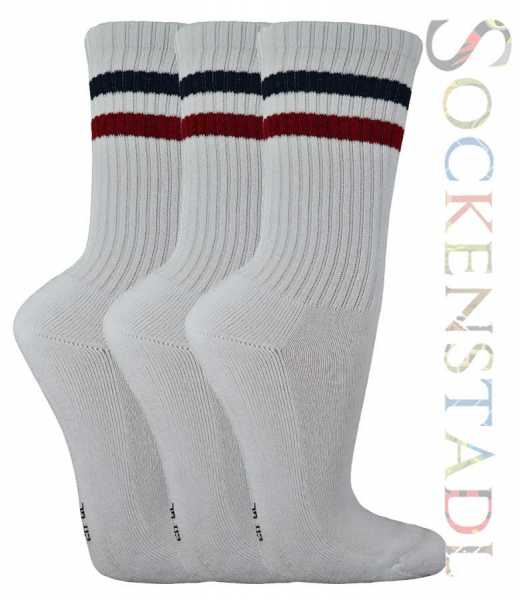Sportsocken-Tennissocken | weiß mit rot-schwarzen Streifen